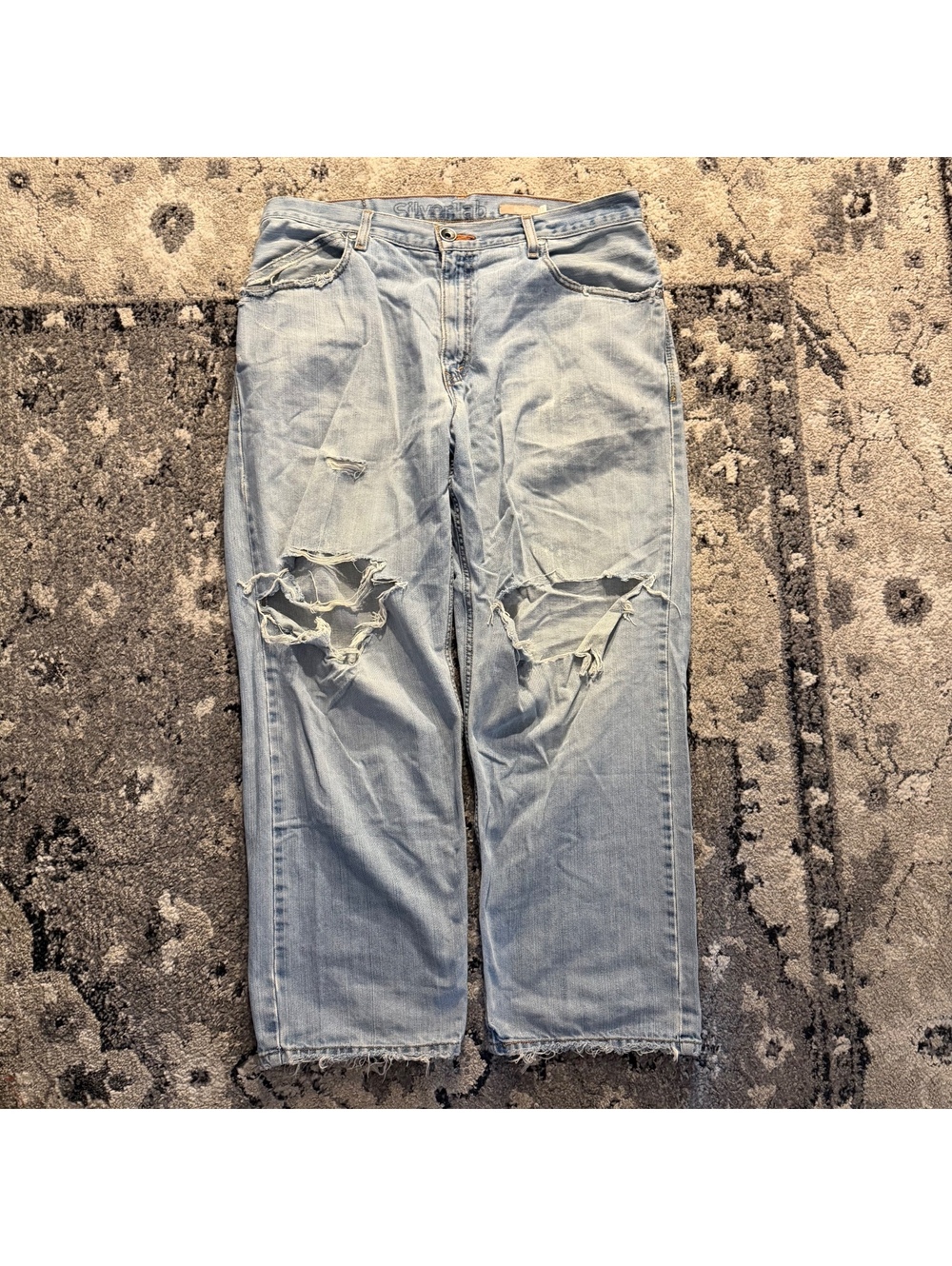 Y2K Silvertab Baggy Ligh Wash Blue Jeans Distressed with Rip